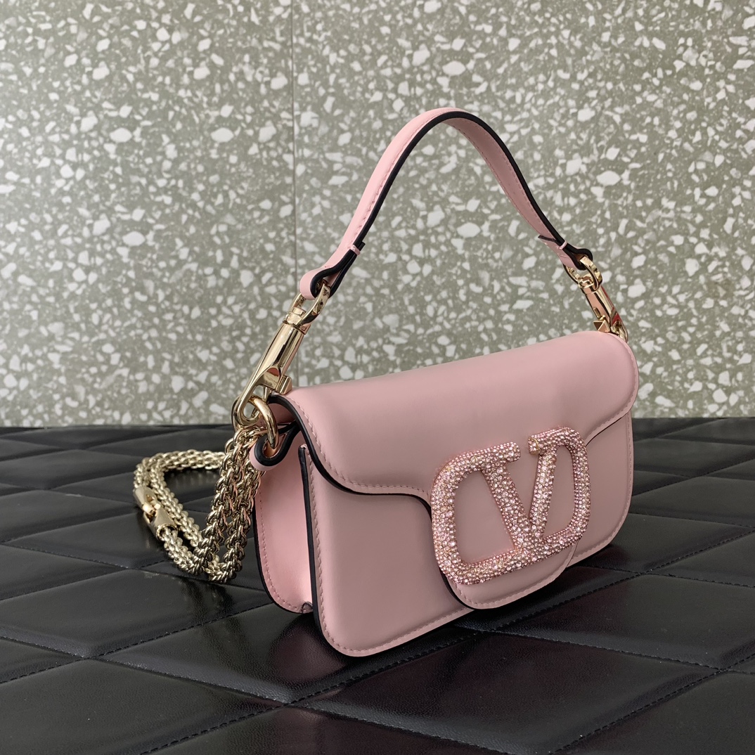 Valentino Garavani Loco Small Shoulder Bag in Nude Pink Calfskin Leather 